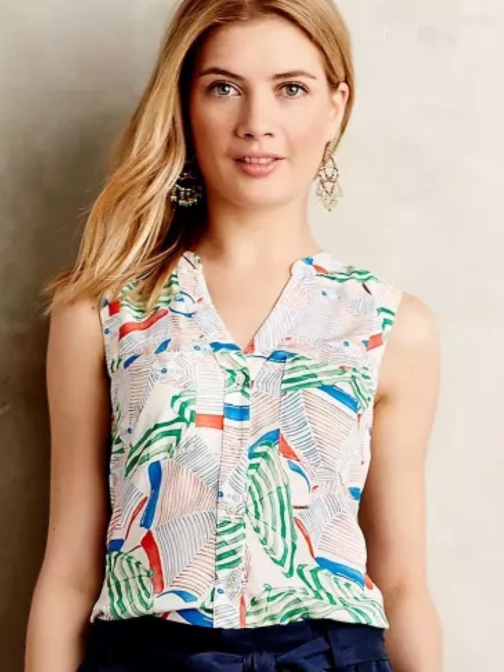 Maeve Sleeveless V-Neck Printed Blouse